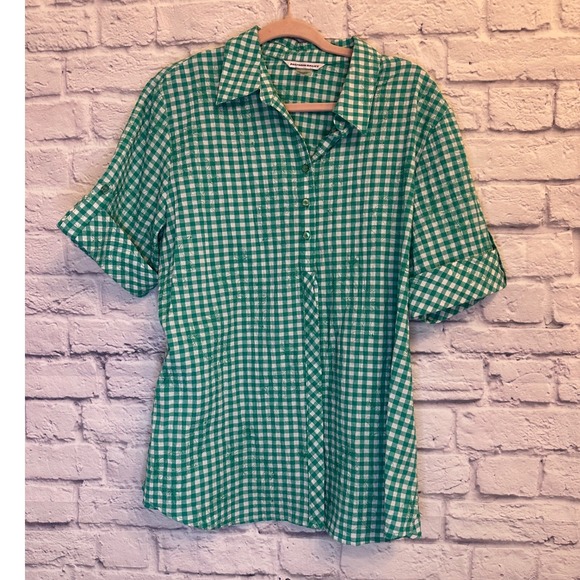 Allison Daley Green Gingham Button Down Shirt Size 18 - Picture 1 of 7
